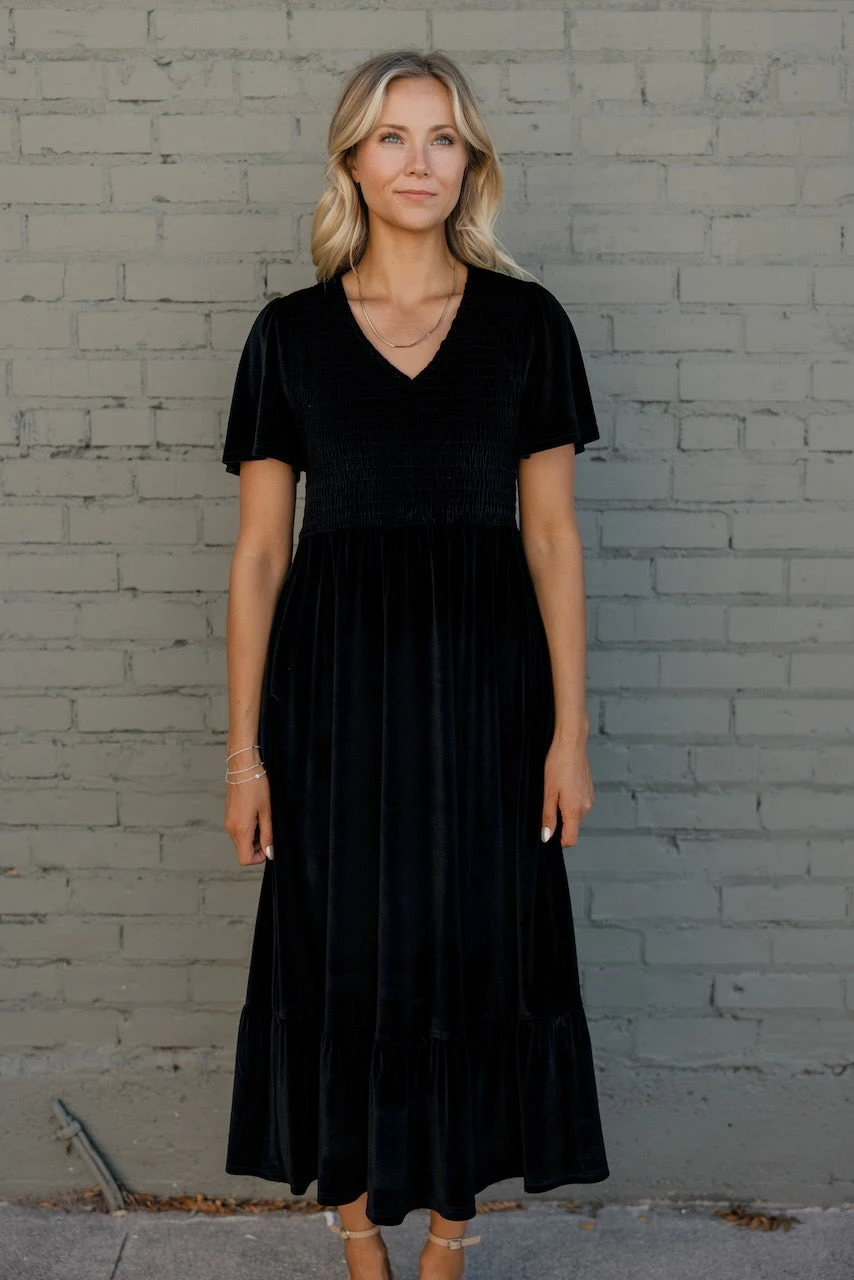 New Moon Flutter Sleeve Velvet Dress - Image 3