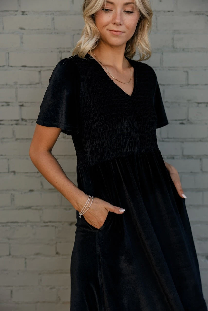 New Moon Flutter Sleeve Velvet Dress - Image 5