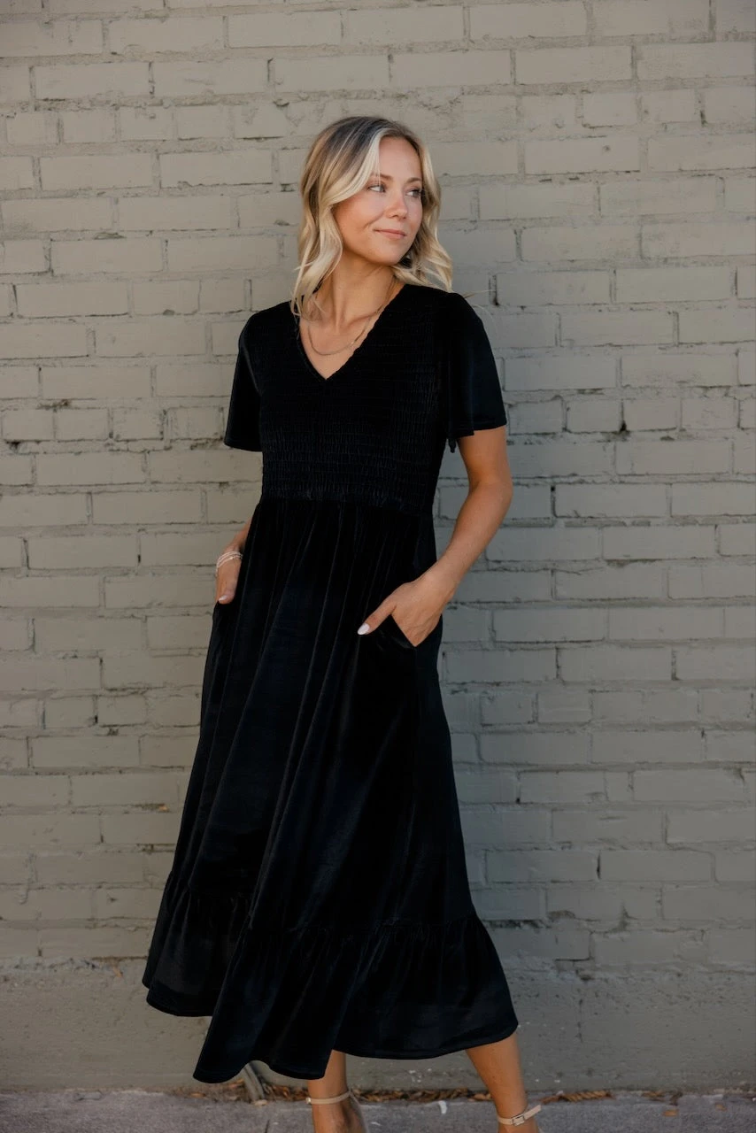 New Moon Flutter Sleeve Velvet Dress - Image 6