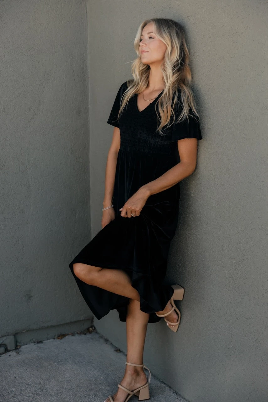 New Moon Flutter Sleeve Velvet Dress - Image 2