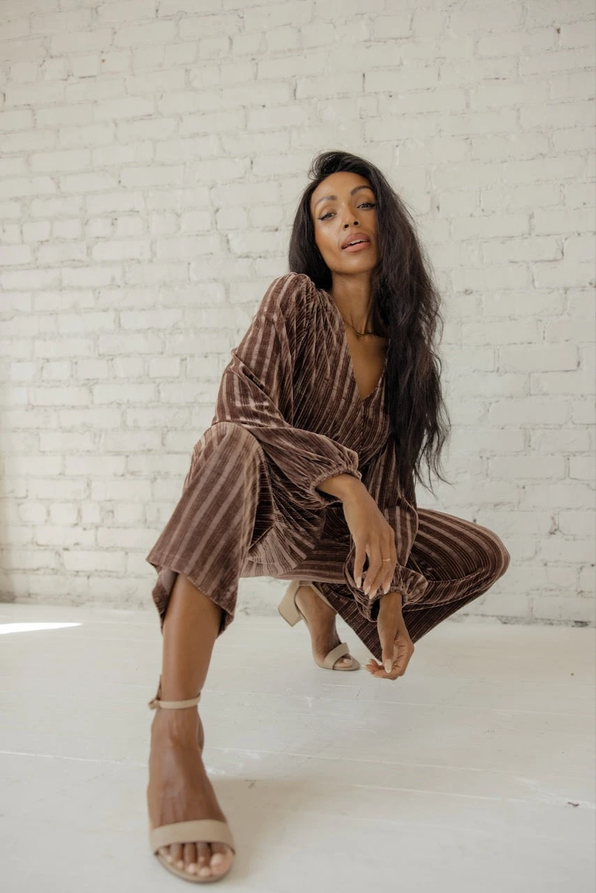 SALT Laurene Textured Velvet Jumpsuit - Image 3