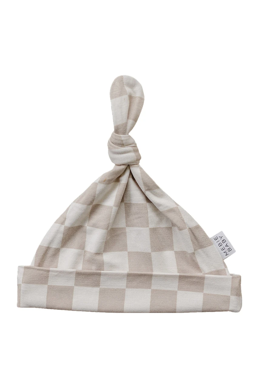 Taupe Checkered Bamboo Newborn Knot Hat - Image 2