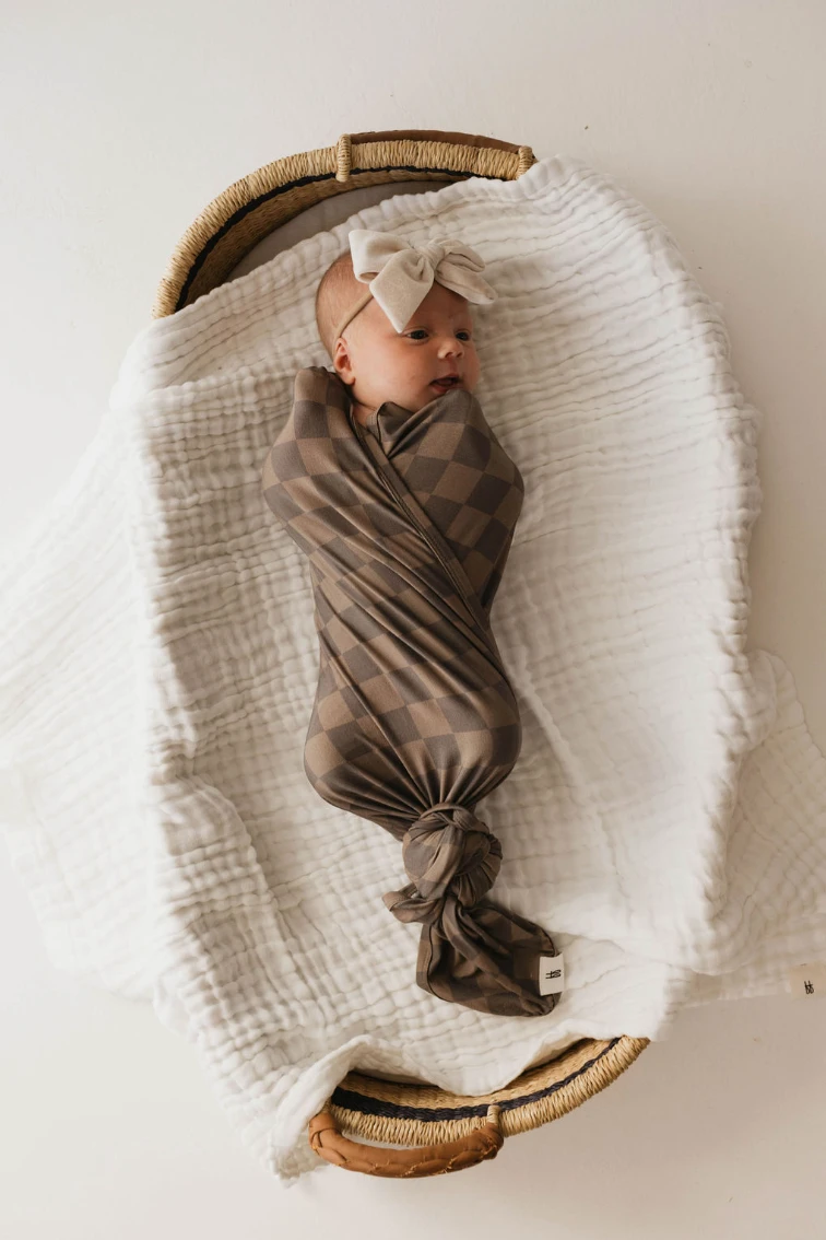Bamboo Infant Swaddle | Faded Brown Checker - Image 3