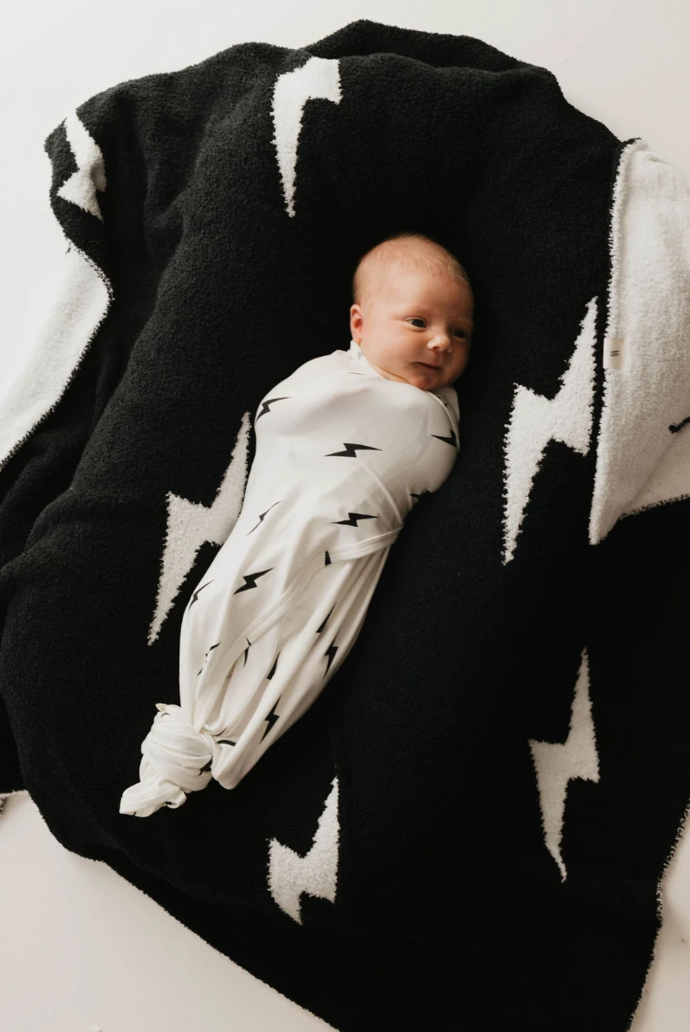 Bamboo Infant Swaddle | White & Black Lightning Bolt - Image 4