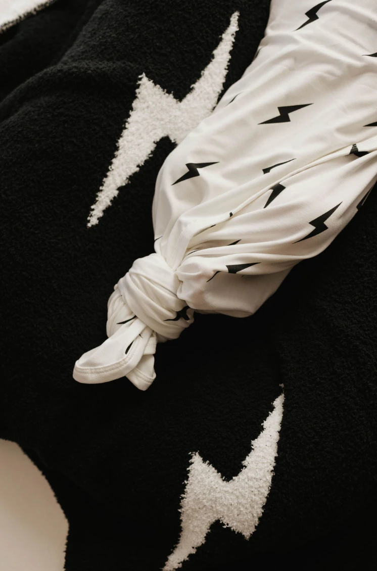 Bamboo Infant Swaddle | White & Black Lightning Bolt - Image 2