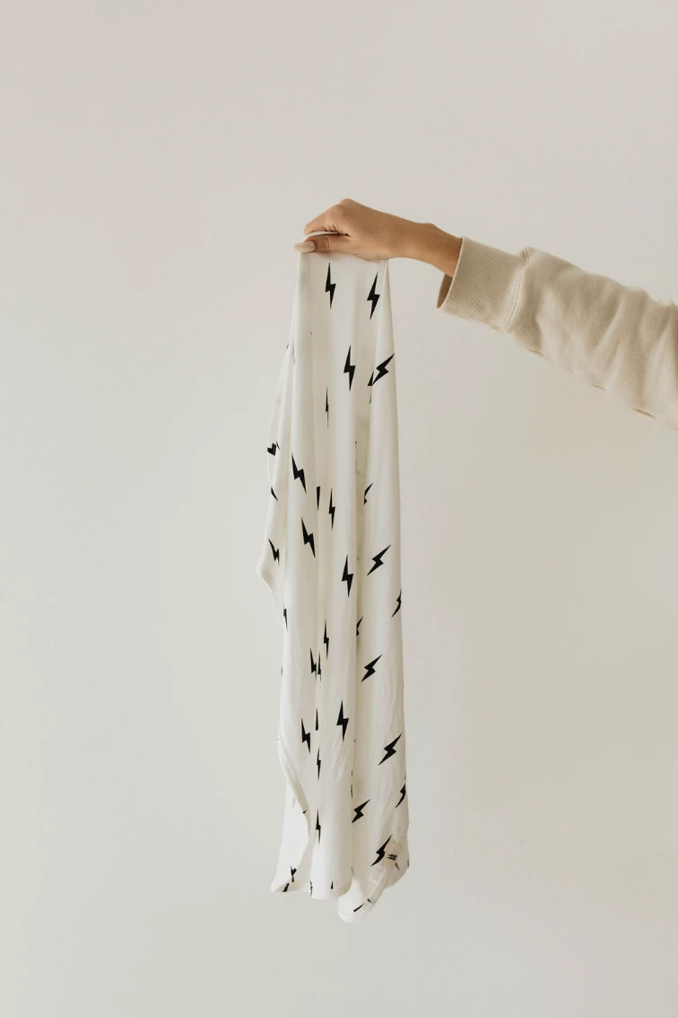 Bamboo Infant Swaddle | White & Black Lightning Bolt - Image 5