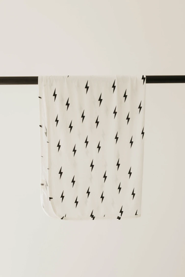 Bamboo Infant Swaddle | White & Black Lightning Bolt - Image 6