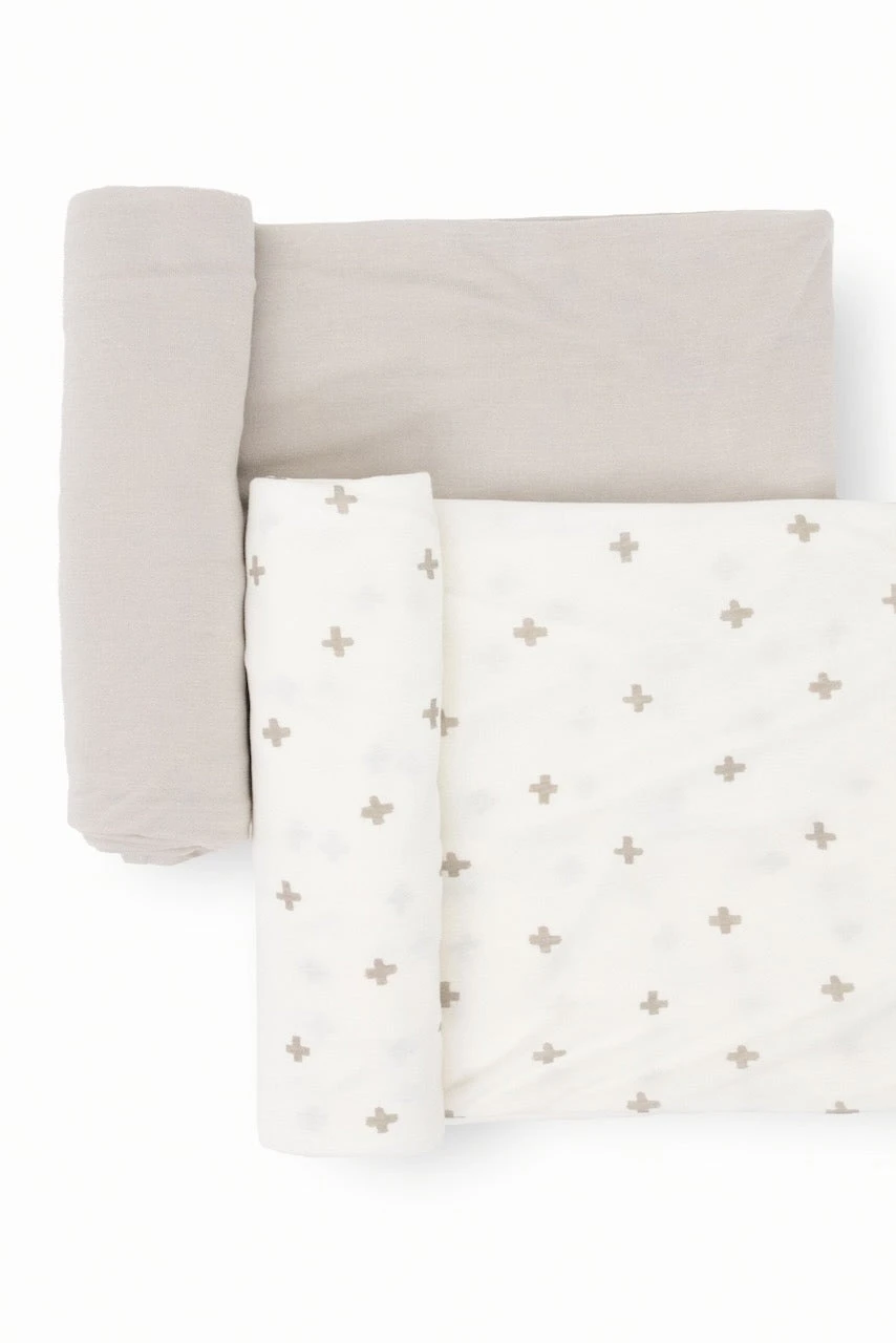 Little Unicorn Grey Cross Stretch Knit Swaddle Blanket 2 Pack - Image 2
